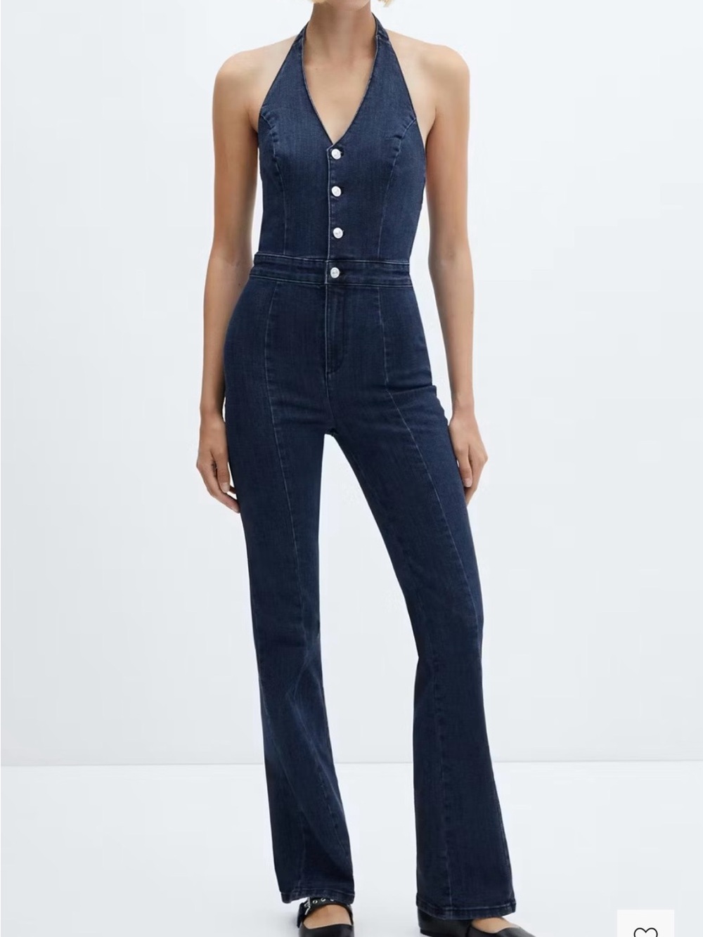 Mango Dark Blue Halter Denim Jumpsuit